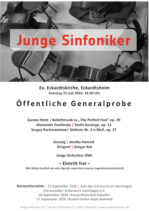 Einladungsplakat f�r die �ffentliche Generalprobe der Jungen Sinfoniker Bielefeld am 25. Juli
