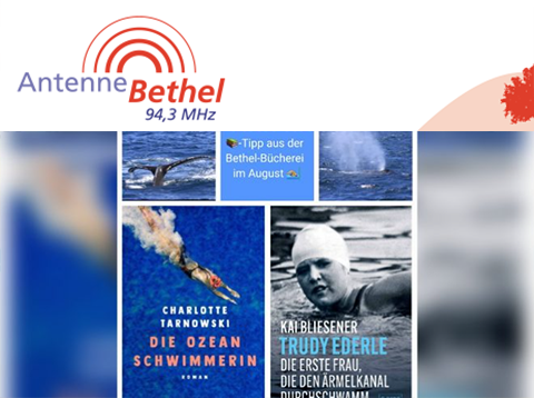 Buchtipp August Das Bild zeigt das Logo von Antenne Bethel und darunter die Titelseiten von zwei Büchern
